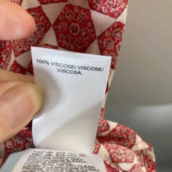 Womens Lucky Brand Short Sleeve Blouse Peep Hole Front XL Orange Cream XL Viscos - Picture 8 of 8